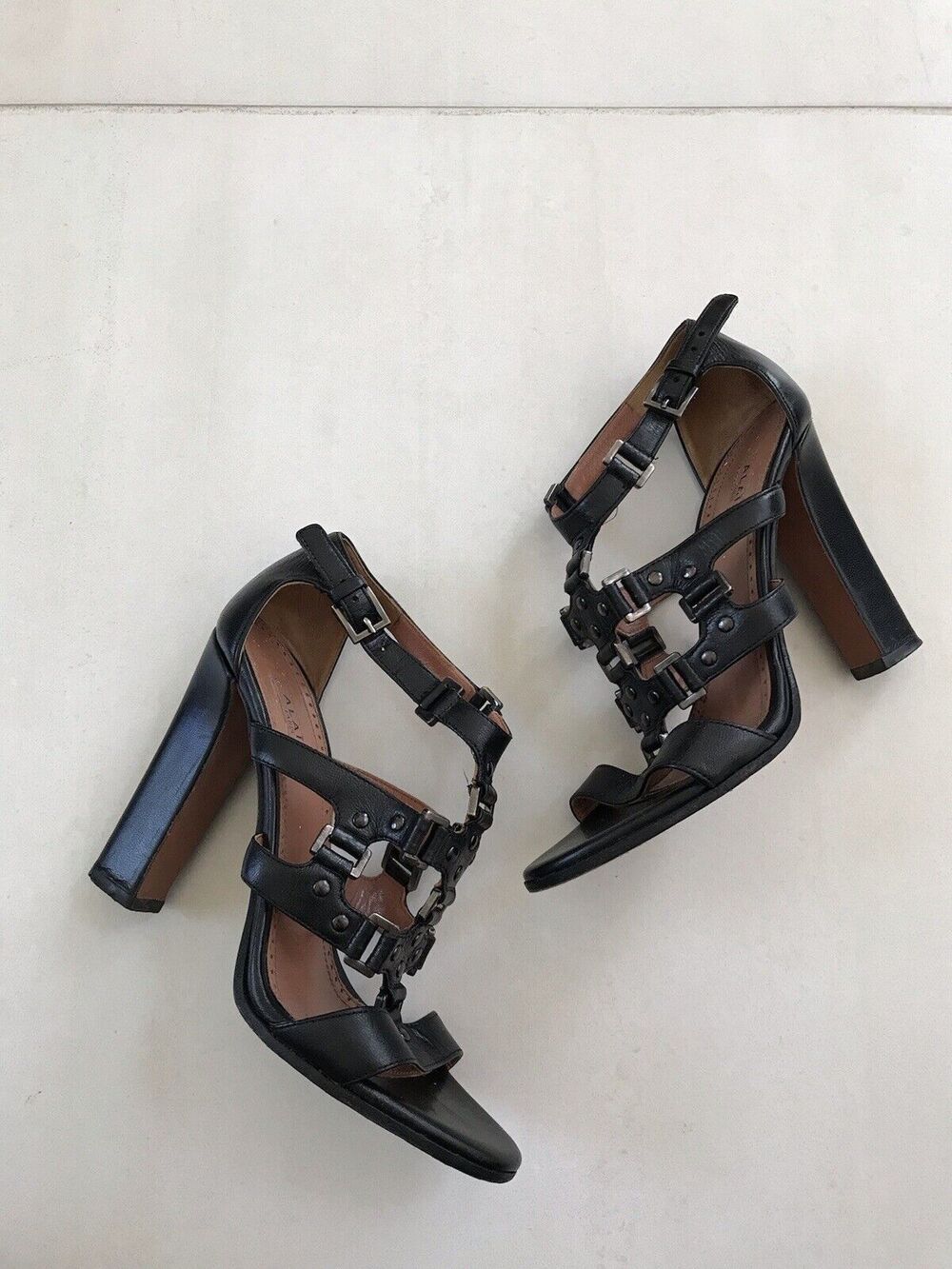 Alaia Paris Leather Strappy Studded Sandals Heels Italy